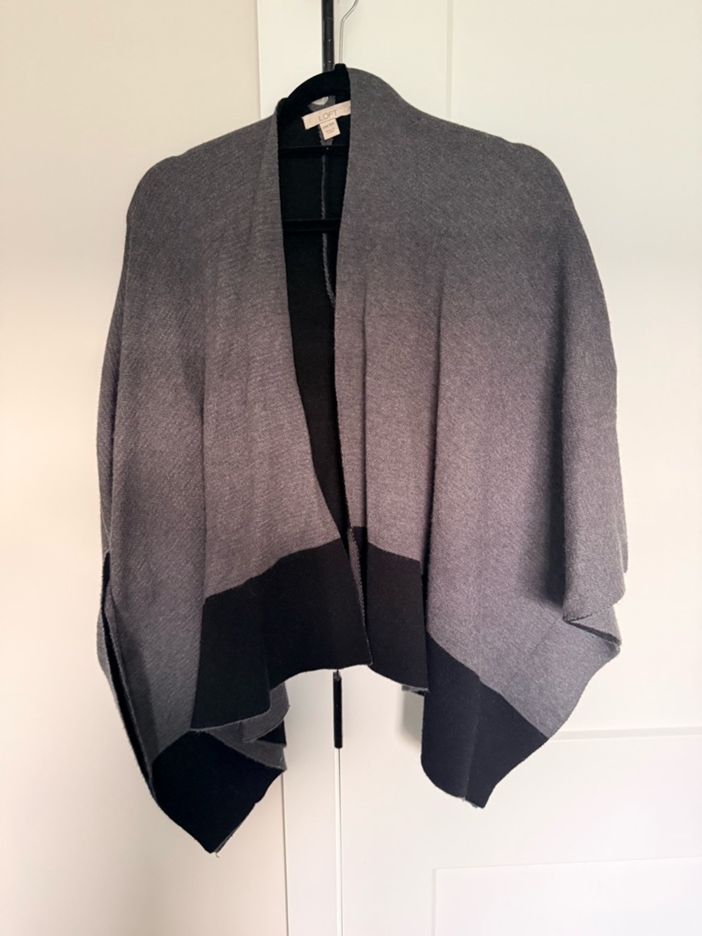 LOFT Gray and Black Colorblock Open-Front Wrap Cardigan